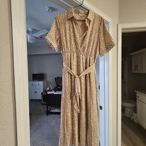 Bohme Tan Floral Midi Dress